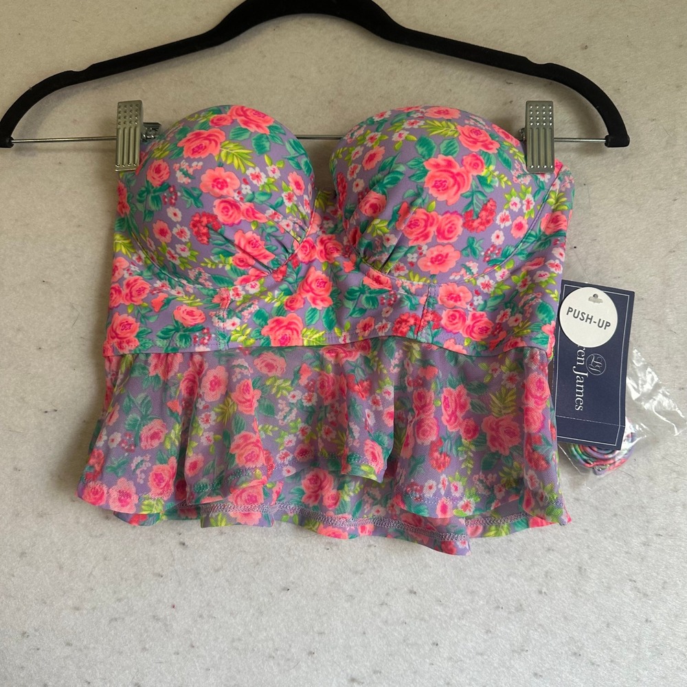 Lauren James Molded Underwire Tankini Top Hyacinth Floral Push Up Peplum S NWT